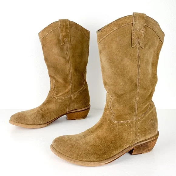 Bronx Shoes Bronx Linux Suede Western Boots Slouchy Tan Pullon